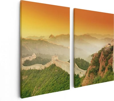 Artaza Canvas Schilderij Tweeluik Chinese Muur bij Zonsopgang - 80x60 - Foto Op Canvas - Canvas Print