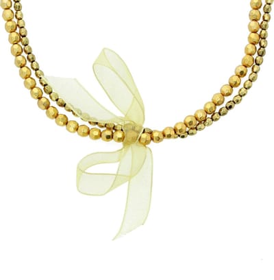 Behave - Goudkleurige Kralenketting met Strik - 120 cm