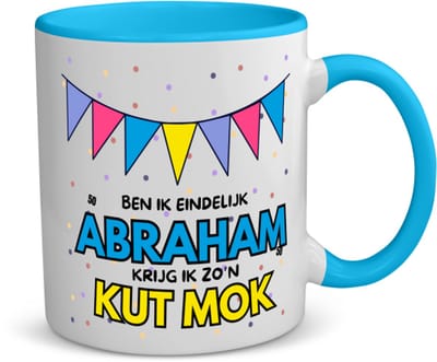 Akyol - eindelijk abraham koffiemok - theemok - blauw - Hoera 50 jaar - 50 geworden - - verjaardagscadeau - kado - 350 ML inhoud