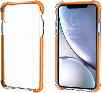 ShieldCase bumper shock case geschikt voor Apple iPhone 12 / 12 Pro hoesje - Doorzichtig hoesje met gekleurde randen - Schokbestendig - Transparant / oranje
