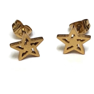 Aramat Jewels | Oorbellen | RVS Sterren Oorbellen Diverse Kleuren 6-10mm - Ster Studs Collectie | Goudkleur/open ster-10mm | |7mm | Staal | Kinderen, Volwassenen | Verkleurd niet