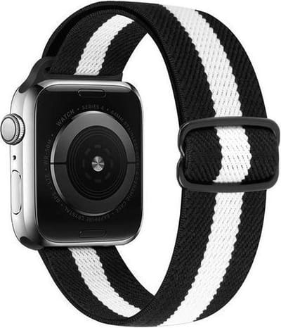 By Qubix - Geschikt voor Apple Watch bandje - Solo Loop Nylon bandje - Zwart / Wit - Geschikt voor Apple Watch 44mm / 45mm / 46mm / 49mm (Ultra 1,2 en 3) - nylon - bandje iWatch