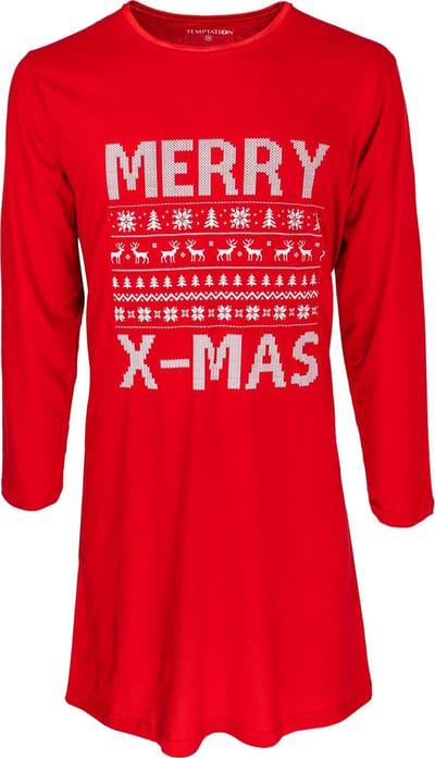 Temptation dames nachthemd - maat XXL - lange mouw - Merry x-mas - rood