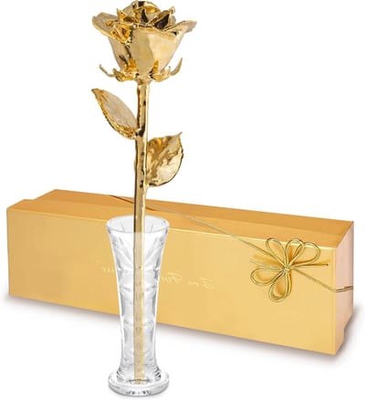 Eeuwige Roos - Gouden Bloemen - Romantisch Cadeau - Echt 24K Goud - 30 cm Hoog - Goud en Kristal