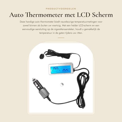 Dailygoods- Thermometer Hoge Nauwkeurigheid - Temperatuurmeter Binnen/Buiten - Auto Aansluiting - LCD Scherm - Kunststof - Langdurig Gebruik