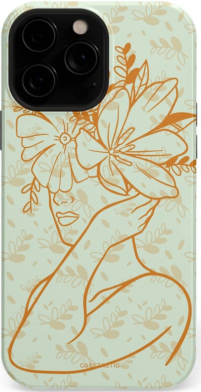 Casetastic hoesje geschikt voor Apple iPhone 13 Pro Max - MagSafe - Dubbellaagse bescherming - Minimal Bloom - Fashion Case - Crème Lichtgrijs