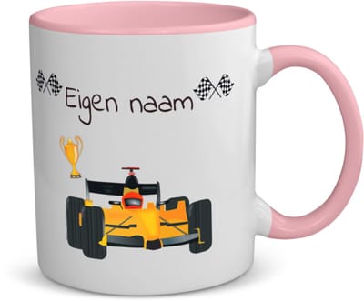 Akyol - formule 1 met eigen naam - koffiemok - theemok - roze - Sport - formule 1 fans - liefhebber - cadeau - verjaardag - geschenk - gepersonaliseerd - jongens en meisjes - 350 ML inhoud
