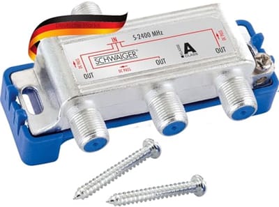 3-weg SAT verdeler voor kabel, antenne en satelliet systemen | Compacte kunststof afstandhouder | Aluminium