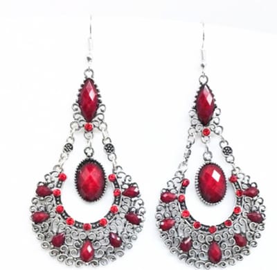 Lange oorbellen- Tibetaans look- Bordeaux- Charme Bijoux