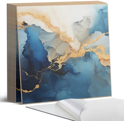 Coloray Plaktegels - Abstract patroon met golven Portugese Tegels - 30 cm x 30 cm - Blauw Plaktegels - 9 stuks - Vierkant PVC Tegels - Plaktegels Keuken - Zelfklevende Vloertegels - Vinyl Tegels Zelfklevend - Zelfklevende Tegels
