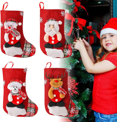 Dailygoods- Kerstsok set van 4 - Nikolausstiefels - decoratieve hangers - herbruikbaar - ruime binnenruimte - met kerstman/sneeuwpop/rendier/beer - Kerstkous