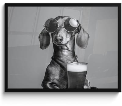 Poster in lijst - Fotolijst 70x50 cm - Posters - Teckel - Bier - Glas - Bril - Posterlijst zwart - Decoratie - Wanddecoratie woonkamer - Muurdecoratie slaapkamer