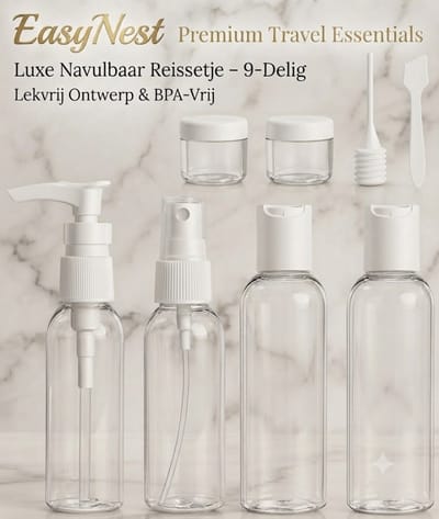 Reisflesjes Set 9-delig – Hervulbare Reisflacons voor Handbagage – BPA-vrije Reisverpakking voor Shampoo, Lotion, Crème en Cosmetica