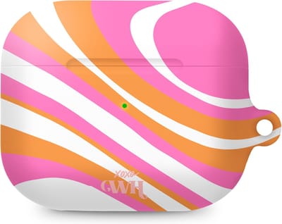 xoxo Wildhearts hoesje geschikt voor AirPods Pro - Chasing Sunsets - Matte - Ook als telefoonhoesje verkrijgbaar - schokbestendige case - koptelefoon hoesje - Mat - Beschermhoes met golvende print - golven - Beige - Oranje - Roze