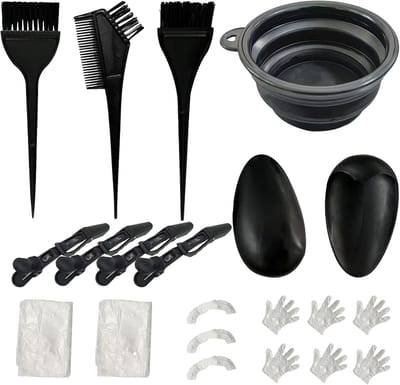 Famanu - 9-delige haarverfset met borstels, haarkleurschaal, handschoenen en accessoires, doe-het-zelf haarkleurkit – Zwart