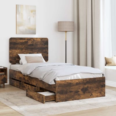 vidaXL - Bedframe - met - lade - Rook - Eiken - 90 - x - 190 - cm - Ingenieurshout