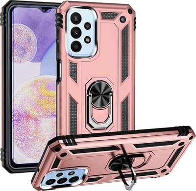 Hoesje Geschikt Voor Samsung Galaxy A23 4/5G hoesje Hybrid Armor Anti-Shock hoesje Rose Goud - Galaxy A23 4/5G Hoesje kickstand Ring houder cover TPU backcover hoesje