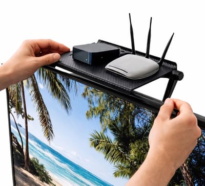 Monitor Standaard / TV Bovenste Plank – Verstelbare Universele Schermplank – Voor Router, Mediabox & Streamingapparaten – Carbon Fiber Design – Zonder Boren