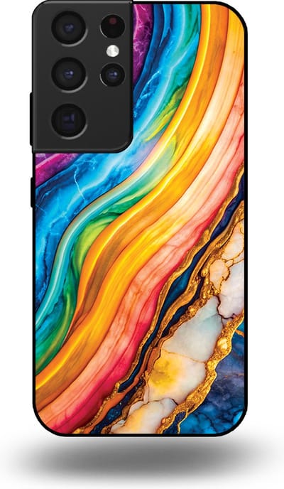 Smartphonica Telefoonhoesje Geschikt voor Samsung Galaxy S21 Ultra met Regenboog Goud Marmer Opdruk - TPU Backcover Case Rainbow Gold Marble Design geschikt voor Samsung Galaxy S21 Ultra