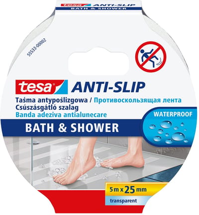 Tesa - Antislip Plaktape - 5m x 25mm - Transparant - Geschikt voor Badkamer
