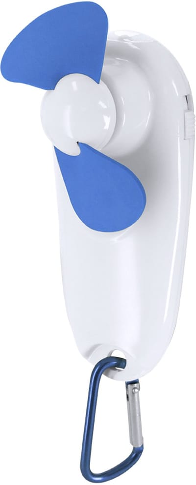 Handventilator met zaklamp - Ventilatoren - Mini ventilator - Festival waaier - Verkoeling - Met karabijnhaak - Wit/blauw