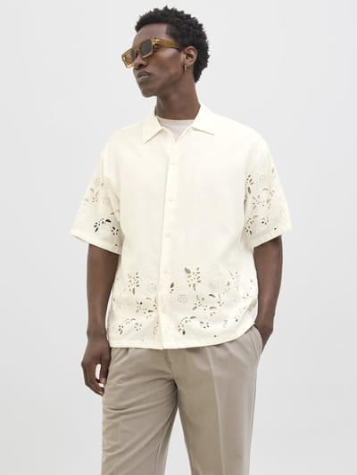 JACK&JONES - JPRBLAJOSH BRODERIE ANGLAISE S/S SHIRT - Heren - Overhemden