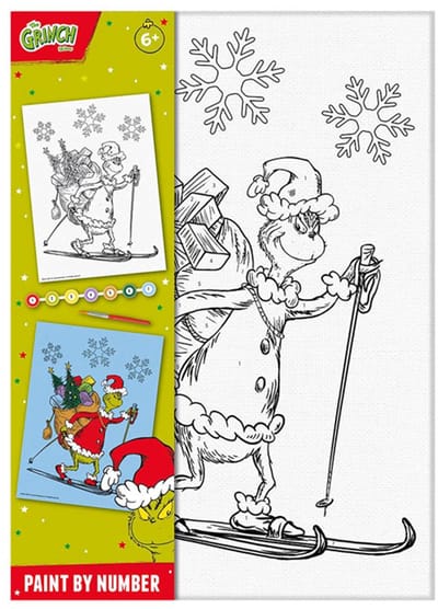 the Grinch - Totum canvas schilderen op nummer the Grinch - A4 formaat schilderijtje maken - knutselset jongens en meisjes vanaf 6 jaar incl. versftrip en penseeltje - cadeau tip