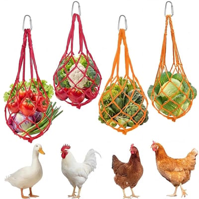Hangende Groentevoeders - Voedselnetten Pluimvee - Natuurlijk Voederzoeken - Scheurbestendig Nylon - 4 stuks - Multicolor