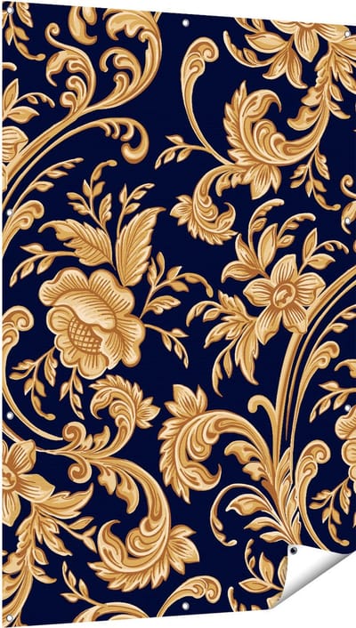 Gards Tuinposter Decoratieve Gouden Bloemen Achtergrond - 100x150 cm - Tuindoek - Tuindecoratie - Wanddecoratie buiten - Tuinschilderij