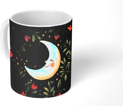 Mok - Koffiemok - Maan - Bloemen - Nachthemel - Mokken - 350 ML - Beker - Koffiemokken - Theemok