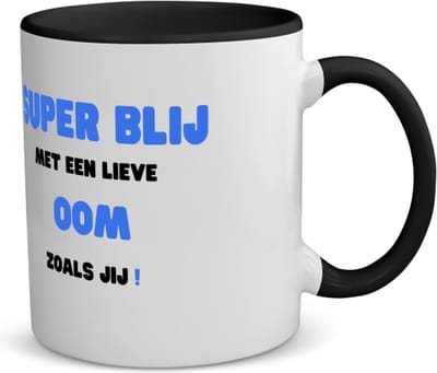 Akyol - super blij met een lieve oom zoals jij koffiemok - theemok - zwart - Oom - de liefste oom - verjaardag - cadeautje voor oom - oom artikelen - kado - geschenk - 350 ML inhoud