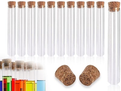 Dailygoods- Reageerbuisjes 10 stuks - Reageerbuisjes met kurk - Transparante kunststof - 15 x 100mm - 10ml - Voor bloemen/badzoutbonbons - Laboratoriumbuisjes