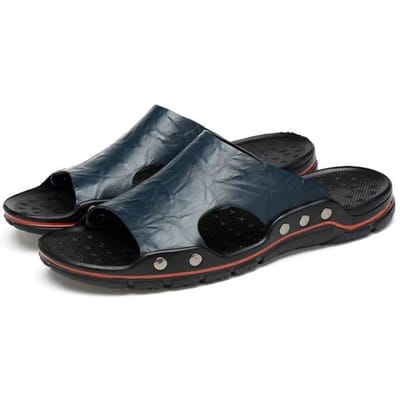 Heren Zomer Pantoffels Ademend Luxe Sandalen Schoenen Strand Klassiekers Leer Heren Pantoffels Buiten Flip Flop Binnen Slippers Man 39 blauw