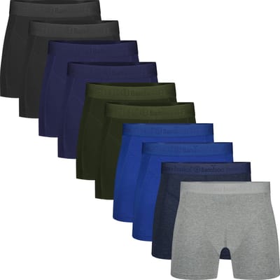 Bamboo Basics Heren Bamboe Boxershorts Rico (10-pack) - Zwart, Navy, Army, Blauw, Jeans Melange & Grey Melange - Ondergoed Heren - Boxershort Heren Lange pijp - Maat M