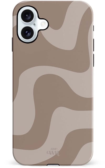 xoxo Wildhearts Ride With Me Brown - Double Layer - Hard case geschikt voor iPhone 17 hoesje - Dubbele beschermlaag - Beschermhoes shockproof case - Golvenprint - Golvend patroon - Beige / Bruin