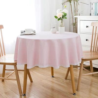 Effen Kleur Ronde Tafelkleed Met Kant Katoen Linnen Tafelkleed Bruiloft Eettafel Thee Tafel Decoratie Cover Round Diameter 90cm