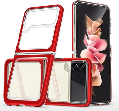 Hoesje Geschikt Voor Samsung Galaxy Z Flip 4 Hoesje met bumper - Shockproof case – Rood / Transparant