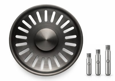 Waterval Gootsteenzeef 84mm – RVS 304 Korfplug / Afvoerzeef – Geborsteld – Inclusief 3 Verwisselbare Pinnen - Gunmetal Grey