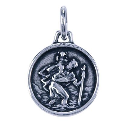 Zilveren Heilige Christoffel ketting hanger - rond