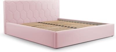 Tweepersoonsbed met fluwelen bekleding, met hoofdeinde, lattenbodem, bed voor volwassenen - BED 02 - 160x200 - Lichtroze (TRINITY 19)