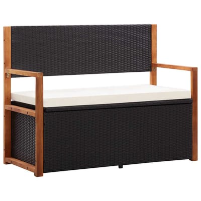 vidaXL - Opbergbankje - 115 - cm - poly - rattan - en - massief - acaciahout - zwart