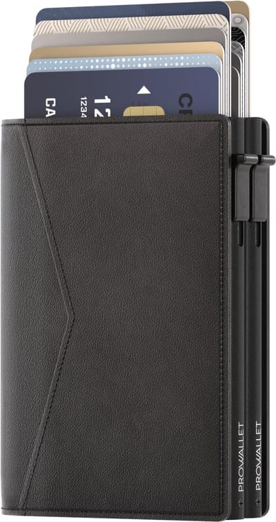 Prowallet Double - Zwart - Pasjeshouder voor 14 Pasjes + Briefgeld - RFID Creditcardhouder - Inclusief Luxe Cadeaubox - Uitschuifbaar - Mannen en Vrouwen Portemonnee met Kaarthouder