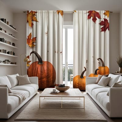 2 stuks HD Thanksgiving pompoen Esdoornblad Tuindecoratie gordijn Geel lint digitaal bedrukt gordijn Huisdecoratie stijl De W52H63inchW132H160cm white