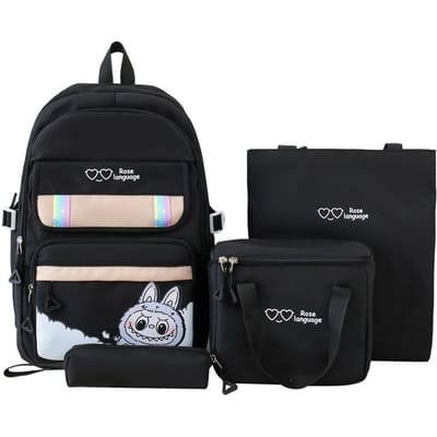 Nieuwe Student Schooltas Grote Capaciteit Cartoon Vierdelige Set Rugzak Schattige Basisschool- en Middelbare School Studenten Rugzak Maaltijdtas Bijles Tas