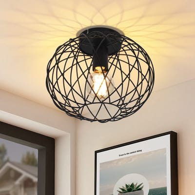 NETTLIFE Plafondlamp Zwart - Plafonniere E27 Lamp - Industrieel - ⌀ 30cm - Exclusief Lichtbron