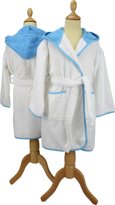 ARTG® Boyzz & Girlzz - Kinder Badjas met Capuchon - Wit/Blauw - White/Aqua Blue - Maat 116/128