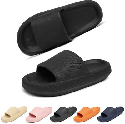 Geweo Slippers Heren Dames - EVA Badslippers Unisex - Anti-Slip en Stevig Voetbed - Anti-lawaai - Zwart - Maat 37/38