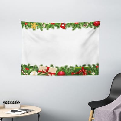ABAKUHAUS Kersttapijt, Klassieke boomkrans, Woonkamer Slaapkamer Wanddoek Zijdezacht Satijn Tapijt, 150 x 100 cm, Meerkleurig
