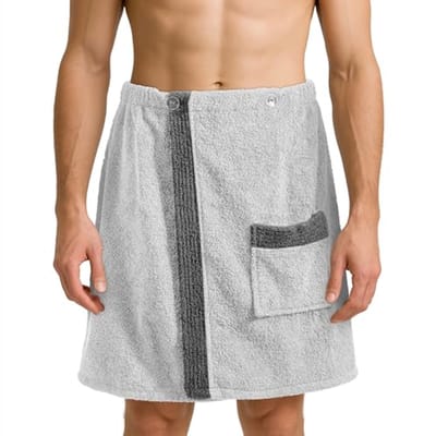 Saunakilt voor heren - Katoenen sauna handdoek - Verstelbaar met knopen en elastiek - Zacht en absorberend - One size - Grijs