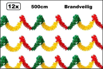 12x PVC folie draai guirlande rood/geel/groen stroken - BRANDVEILIG - Carnaval thema feest evenement